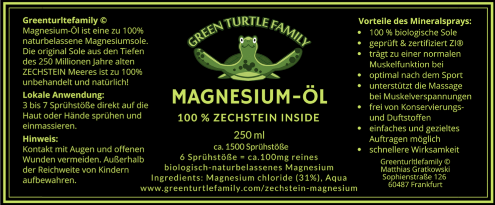 Magnesium Öl Label mit allen Informationen