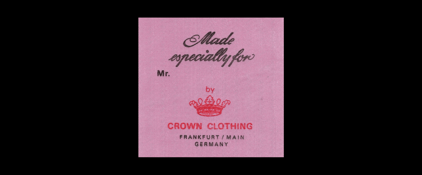 Label Maßkonfektion "Crown Clothing" Firma Karl Gratkowski